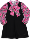 Vestido preto e rosa tigrado