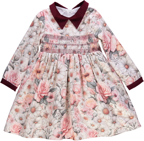 Vestido florido com smocks