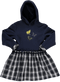 Vestido com capucho e saia de xadrez