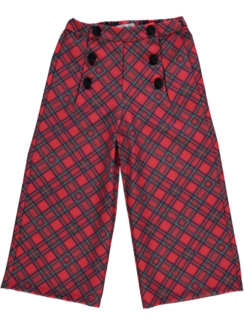 Calças xadrez vermelho com botões