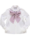 Blusa branca com laço rosa channel