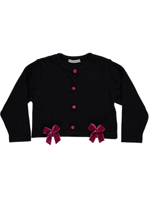 Casaco de malha preto com laços rosa