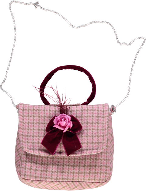 Bolsa xadrez rosa  com laço em veludo