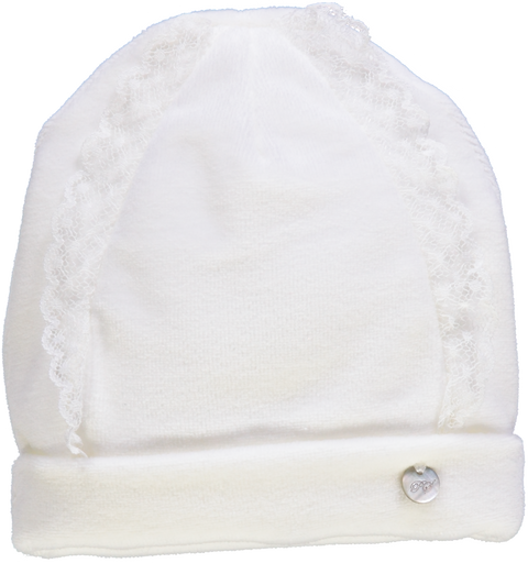 Gorro branco com detalhe de renda