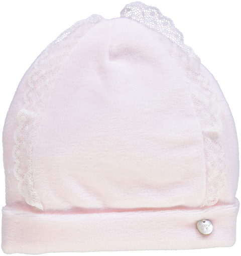 Gorro branco com detalhe de renda