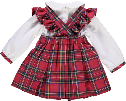 Conjunto de saia pregas xadrez vermelho