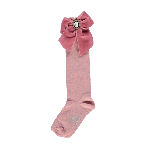 Pink socks with velvet bow and cameo