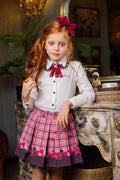 Pink checkered skirt with tulle at the hem