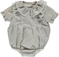 Gray short-sleeved bodysuit with black dots