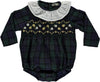 Green and blue checked bodysuit with bee nest chest with flower embroidery
