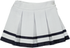 White male skirt with pattern and navy blue ribbon
