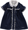 Navy blue velvet dress with lace details