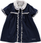 Vestido de veludo azul marinho com detalhes em renda