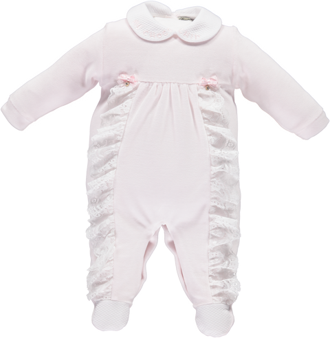 Pink babygrow with lace and bows with sparkly pendant