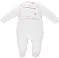Ivory babygrow with floral collar and ribbed chest