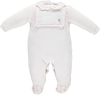 Babygrow rosa com gola floral e peito em nervuras