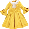 Vestido veludo amarelo com gola e carcela rendadas