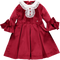 Red velvet dress with lace collar and placket