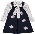 Navy blue dress with flowers and printed sleeves