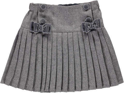 Gray pleated skirt with velvet buttons and bows