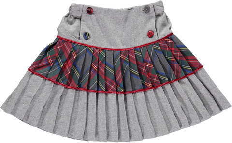 Gray pleated skirt with checkered trim