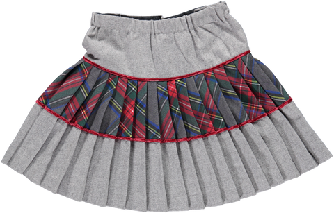 Gray pleated skirt with checkered trim