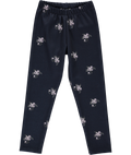 Navy blue leggings with sprigs of flowers