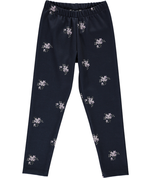 Calças leggings azul marinho com raminhos de flores