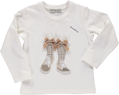 Sweater with embroidery and beige bows