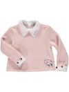 Knitted pink sweater with flowers
