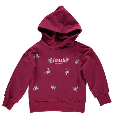 Hot pink sweatshirt with hood and flowers