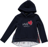 Navy blue sweatshirt with hood and back detail