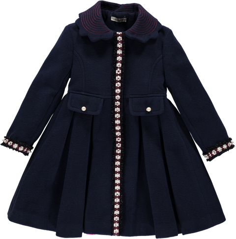 Long navy blue coat with pearls