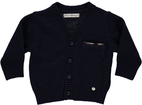 Navy knit coat with embroidered pocket