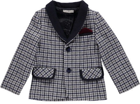 Checkered blazer with collar and navy blue details
