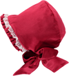 Touca de veludo vermelha com renda folhada e laço