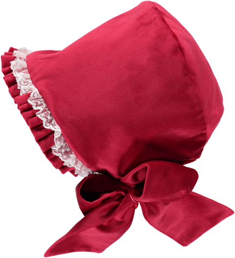 Red velvet cap with lace lace and bow