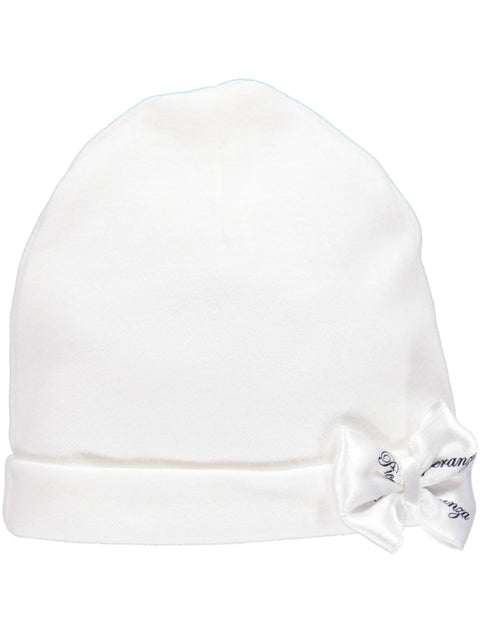 White hat with satin bow