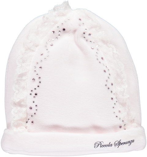 Pink beanie with lace and beading