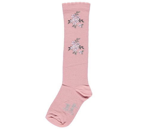 Pink socks with sprigs of flowers