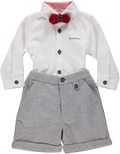 Conjunto de camisa branca com papillon e calções cinza