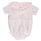 Body rosa para menina bebé com bordado floral e renda