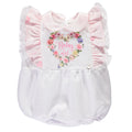 Girl's white bodysuit with ruffles and floral print