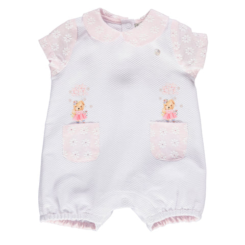 Body de menina branco com bordado floral rosa e ursinhos