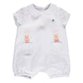 Girl's white bodysuit with blue floral embroidery and teddy bears