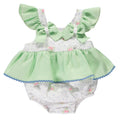 Body para menina bebé branco com padrão floral e folhos verdes