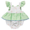 Body para menina bebé branco com padrão floral e folhos verdes