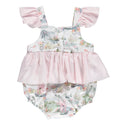 Body de menina bebé com padrão, folhos e laços rosa