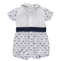 Body de menino bebé azul e branco com padrão de peixinhos