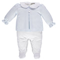 Babygrow branco de menino com túnica azul e gola